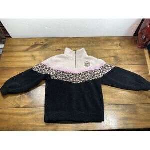 Buc-ees Girls Sherpa Fleece Pink Brown Pullover 1/4 Zip Jacket Size Youth Medium